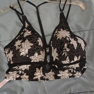 Victoria K Black and Cream Floral Lace Bralette